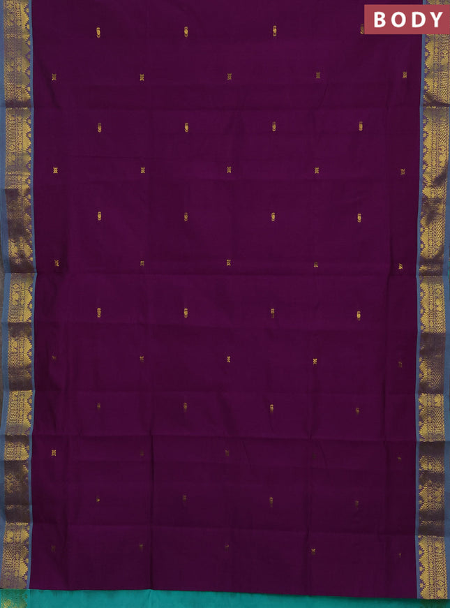 Purple & Teal Green Semi Silk Cotton Saree - Buttas