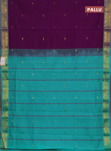 Purple & Teal Green Semi Silk Cotton Saree - Buttas