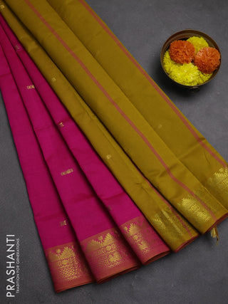 Pink & Mustard Yellow Semi Silk Cotton Saree - Buttas