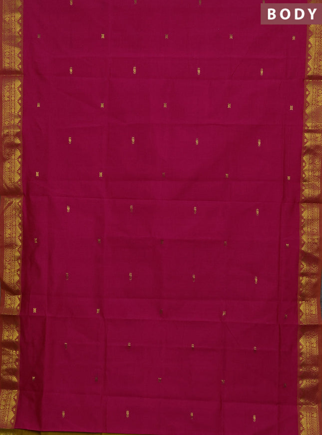 Pink & Mustard Yellow Semi Silk Cotton Saree - Buttas