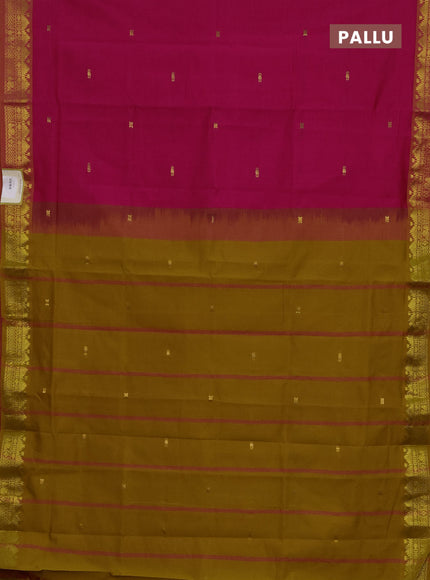 Pink & Mustard Yellow Semi Silk Cotton Saree - Buttas