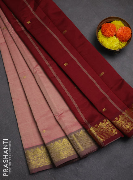Pink & Maroon Semi Silk Cotton Saree - Zari Weaves