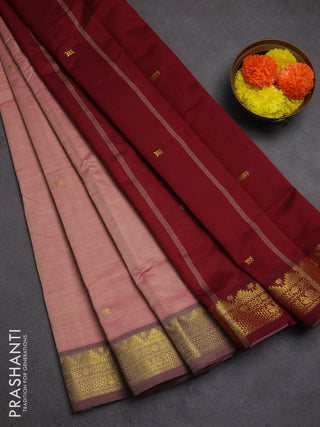 Pink & Maroon Semi Silk Cotton Saree - Zari Weaves