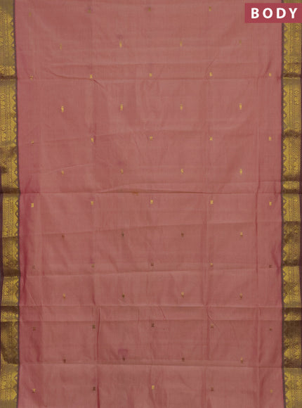 Pink & Maroon Semi Silk Cotton Saree - Zari Weaves