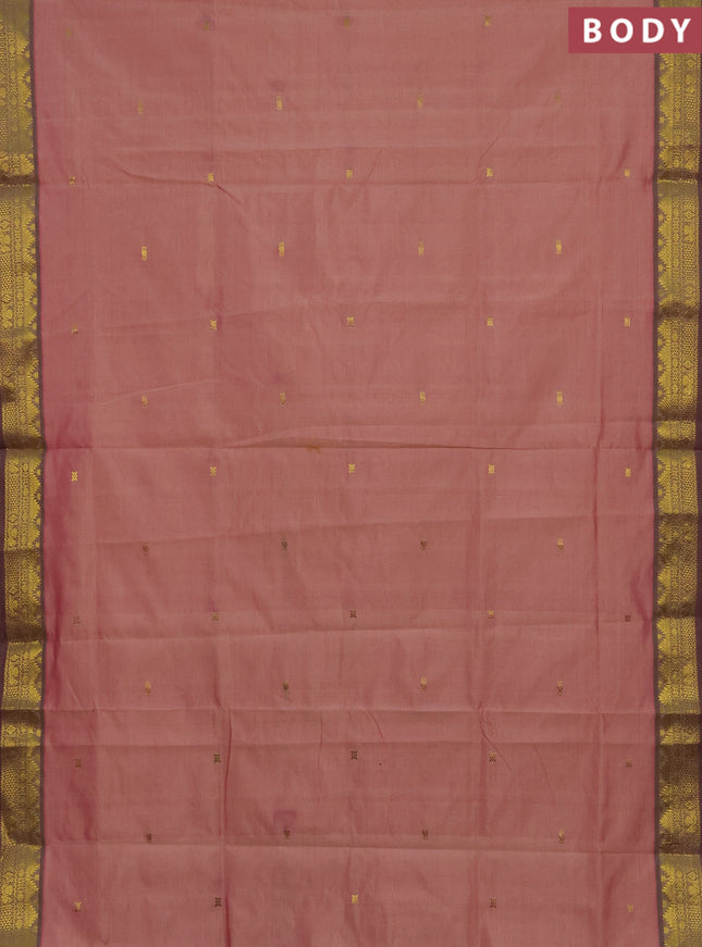 Pink & Maroon Semi Silk Cotton Saree - Zari Weaves