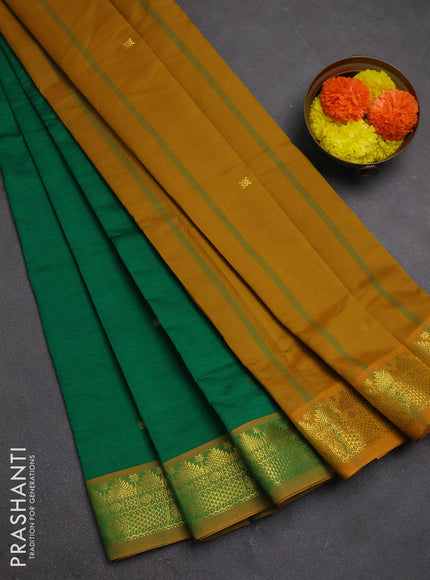 Green & Mustard Yellow Semi Silk Cotton Saree - Buttas