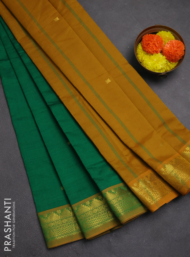 Green & Mustard Yellow Semi Silk Cotton Saree - Buttas
