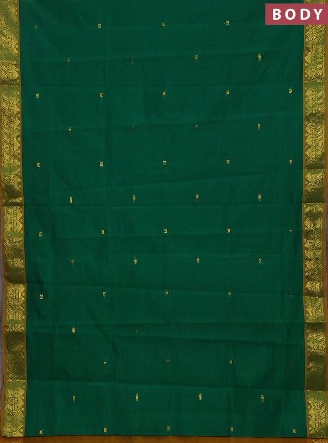 Green & Mustard Yellow Semi Silk Cotton Saree - Buttas