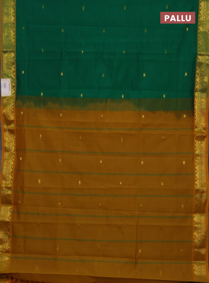 Green & Mustard Yellow Semi Silk Cotton Saree - Buttas
