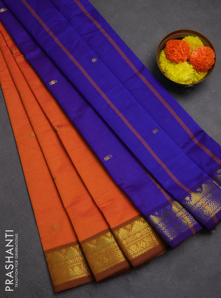 Orange & Blue Semi Silk Cotton Saree - Buttas