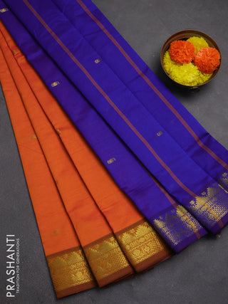 Orange & Blue Semi Silk Cotton Saree - Buttas