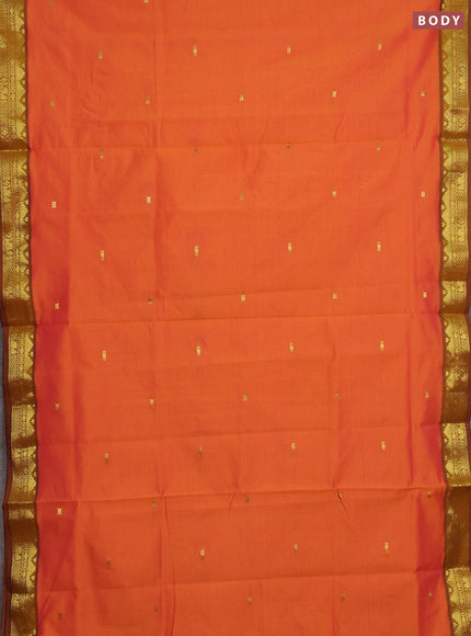 Orange & Blue Semi Silk Cotton Saree - Buttas