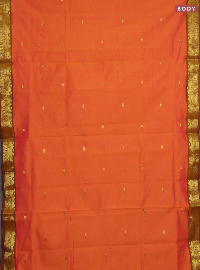 Orange & Blue Semi Silk Cotton Saree - Buttas