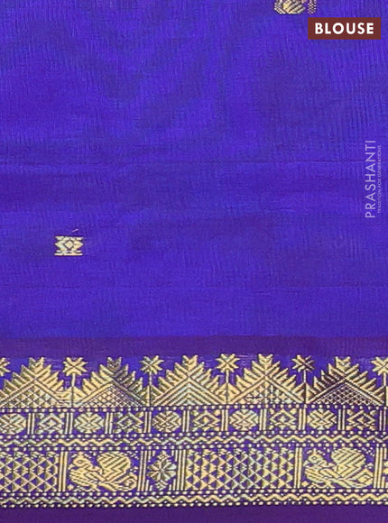 Orange & Blue Semi Silk Cotton Saree - Buttas