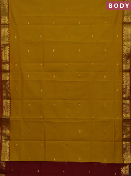 Mustard Yellow & Maroon Semi Silk Cotton Saree - Buttas