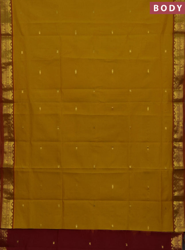 Mustard Yellow & Maroon Semi Silk Cotton Saree - Buttas