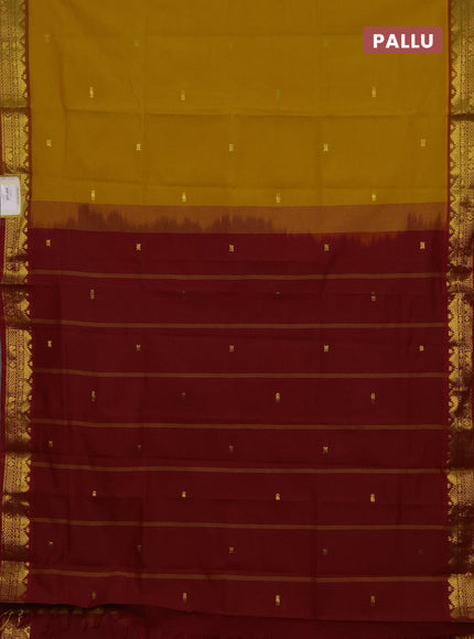 Mustard Yellow & Maroon Semi Silk Cotton Saree - Buttas