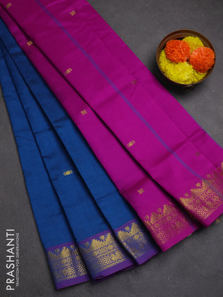 Peacock Blue & Magenta Pink Semi Silk Cotton Saree - Buttas
