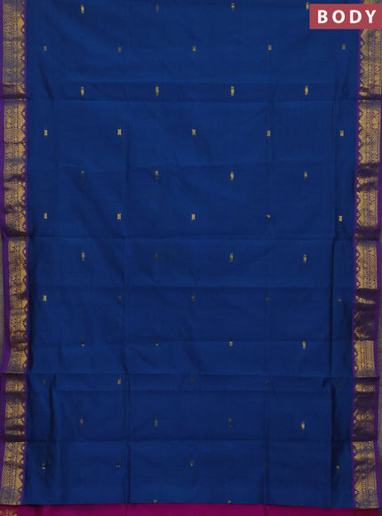 Peacock Blue & Magenta Pink Semi Silk Cotton Saree - Buttas