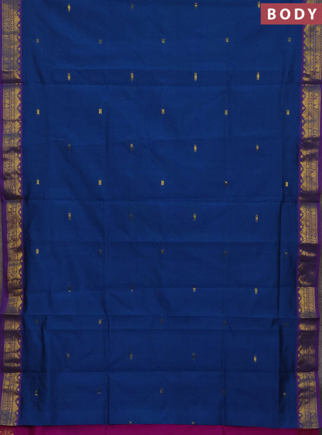 Peacock Blue & Magenta Pink Semi Silk Cotton Saree - Buttas