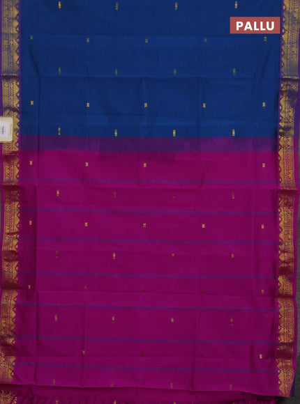 Peacock Blue & Magenta Pink Semi Silk Cotton Saree - Buttas