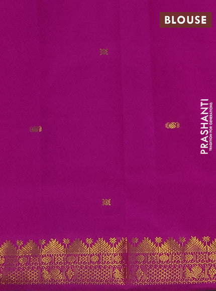 Peacock Blue & Magenta Pink Semi Silk Cotton Saree - Buttas