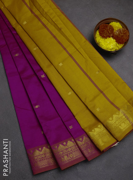 Magenta Pink & Mustard Yellow Semi Silk Cotton Saree - Buttas
