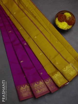 Magenta Pink & Mustard Yellow Semi Silk Cotton Saree - Buttas