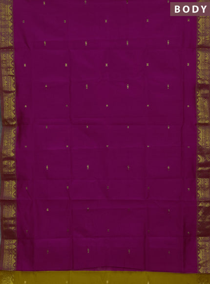 Magenta Pink & Mustard Yellow Semi Silk Cotton Saree - Buttas