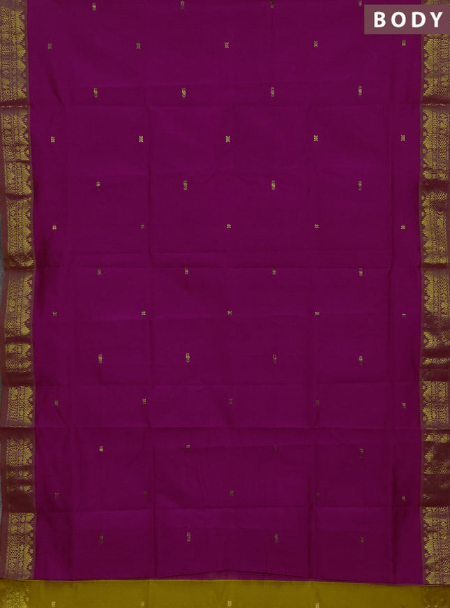 Magenta Pink & Mustard Yellow Semi Silk Cotton Saree - Buttas