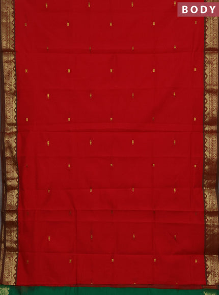 Red & Green Semi Silk Cotton Saree - Buttas