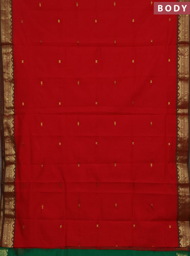 Red & Green Semi Silk Cotton Saree - Buttas