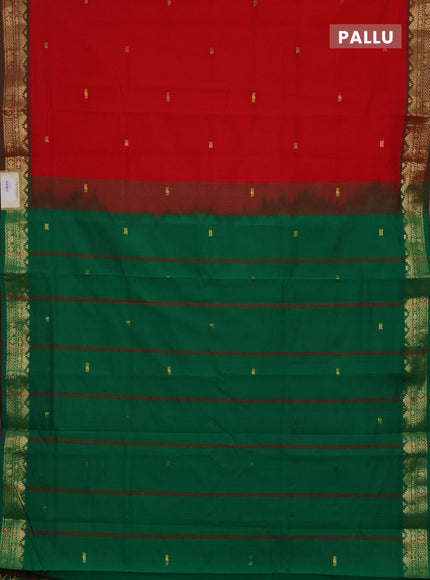 Red & Green Semi Silk Cotton Saree - Buttas
