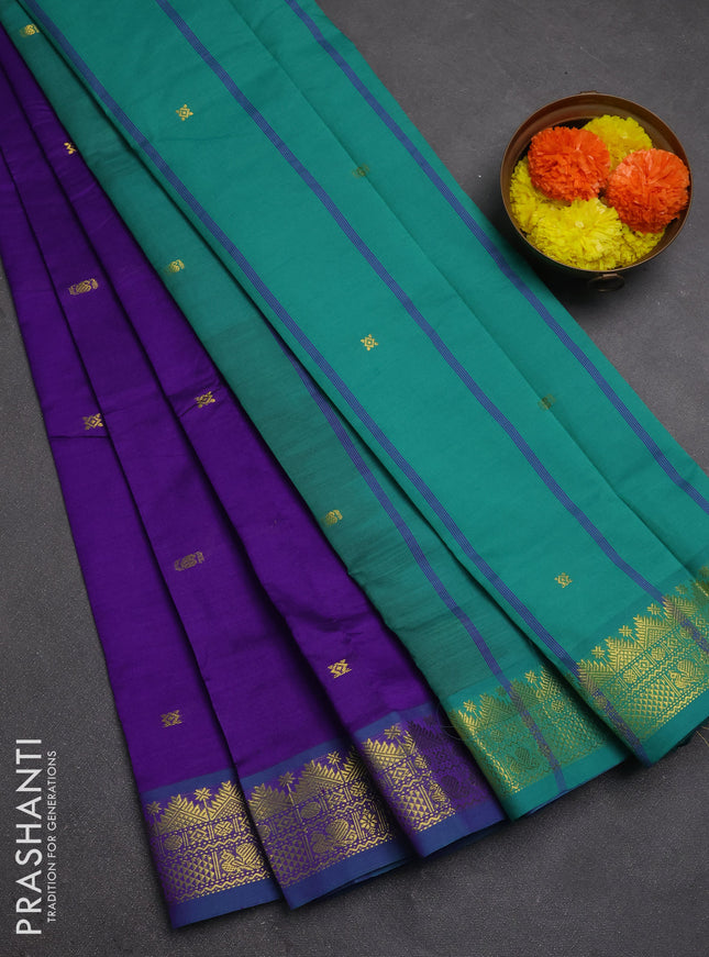 Purple & Green Semi Silk Cotton Saree - Buttas