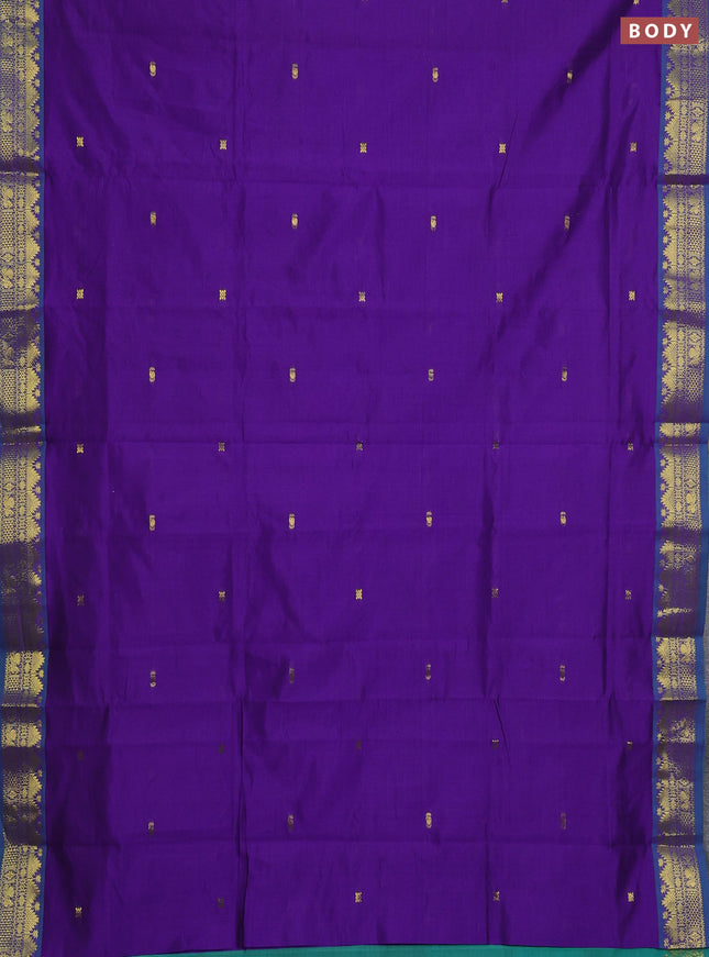 Purple & Green Semi Silk Cotton Saree - Buttas