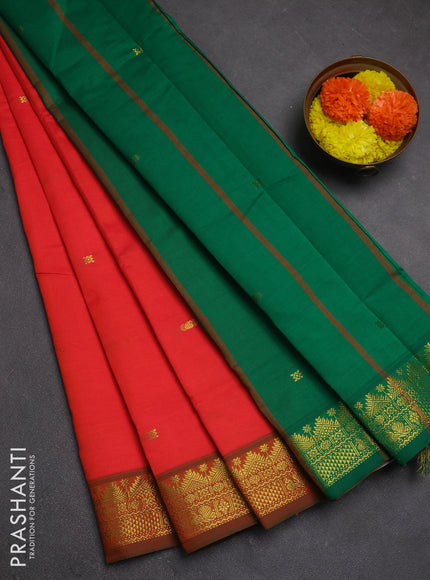 Orange & Green Semi Silk Cotton Saree - Buttas