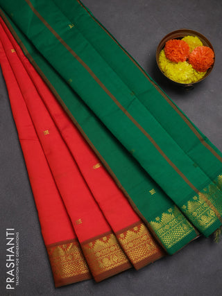 Orange & Green Semi Silk Cotton Saree - Buttas
