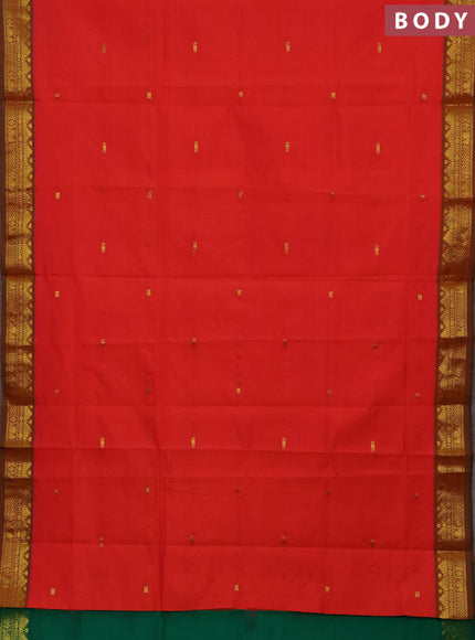 Orange & Green Semi Silk Cotton Saree - Buttas