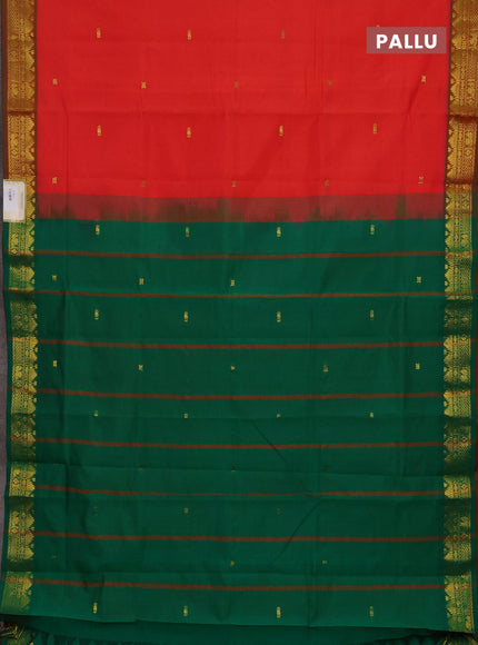 Orange & Green Semi Silk Cotton Saree - Buttas