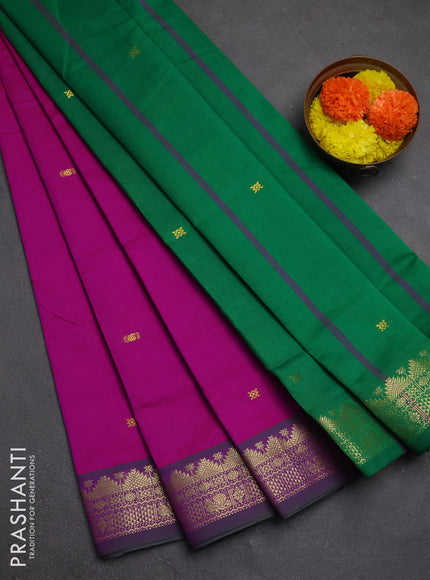 Pink & Green Semi Silk Cotton Saree - Buttas