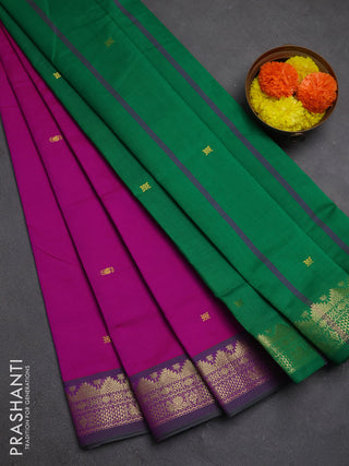 Pink & Green Semi Silk Cotton Saree - Buttas