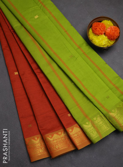 Orange & Green Semi Silk Cotton Saree - Buttas
