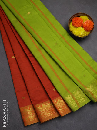 Orange & Green Semi Silk Cotton Saree - Buttas