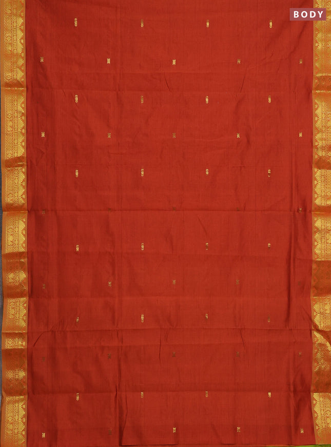 Orange & Green Semi Silk Cotton Saree - Buttas