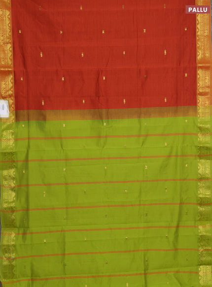 Orange & Green Semi Silk Cotton Saree - Buttas