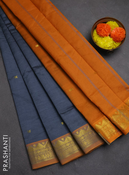 Grey & Mustard Yellow Semi Silk Cotton Saree - Buttas