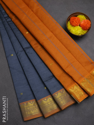 Grey & Mustard Yellow Semi Silk Cotton Saree - Buttas