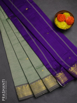 Pista Green & Purple Semi Silk Cotton Saree - Buttas