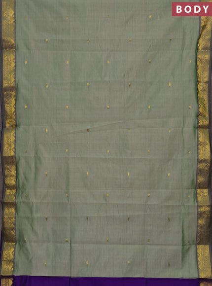 Pista Green & Purple Semi Silk Cotton Saree - Buttas