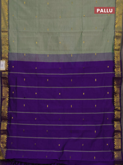 Pista Green & Purple Semi Silk Cotton Saree - Buttas